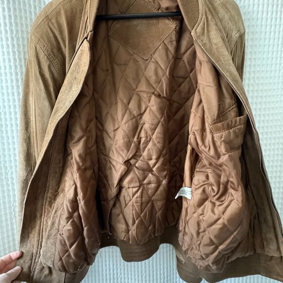 Roundtree & Yorke men's medium brown suede bomber jacket winter casual outdoors - Picture 5 of 8